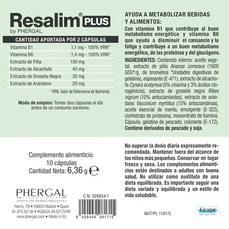 Resalim™ Plus Integratore alimentare Metabolizzatore di bevande alimentari - 10 compresse