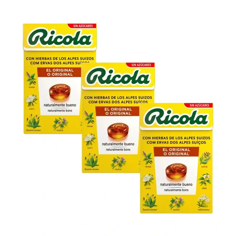RICOLA ERBE E PESCHE DI STEVIA SENZA ZUCCHERO Confezione 3 x 50 G