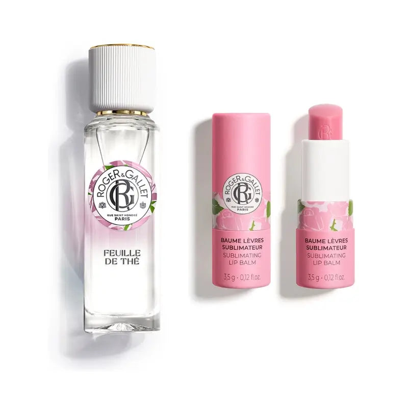 Roger & Gallet Balsamo labbra alla rosa + Acqua profumata di benessere Feuille De Thé