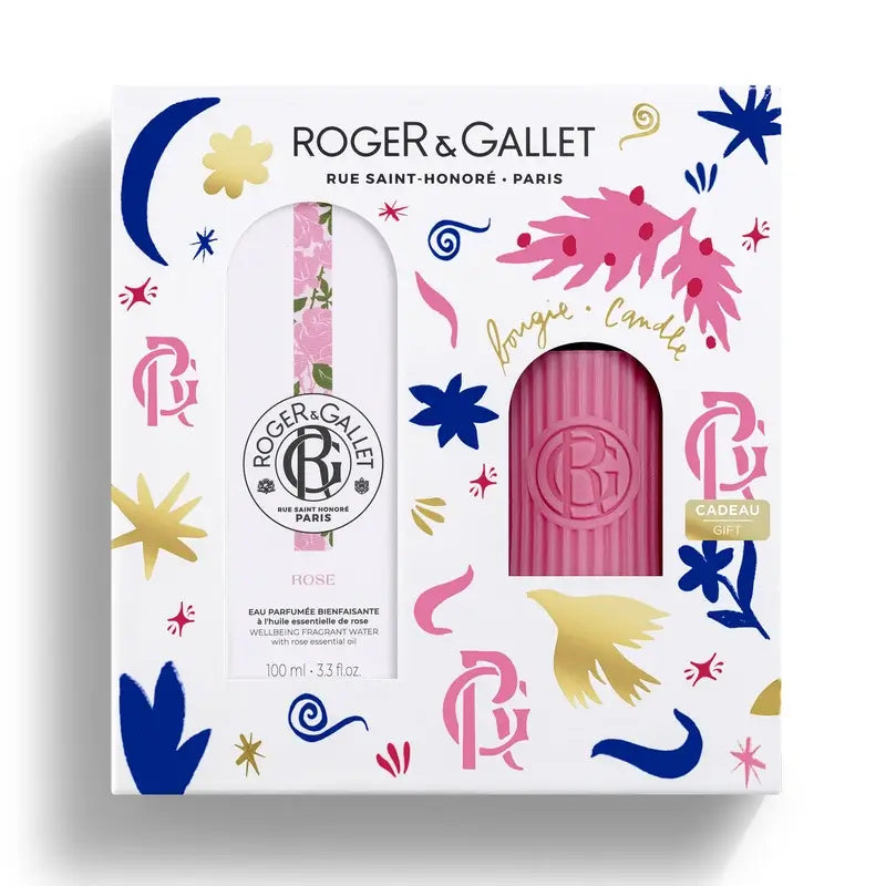 Roger & Gallet Acqua profumata Rose Wellness 100Ml + Candela profumata, 2 pezzi