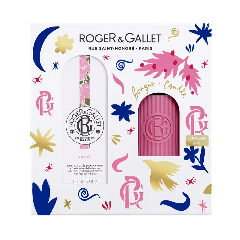 Roger & Gallet Acqua profumata Rose Wellness 100Ml + Candela profumata, 2 pezzi