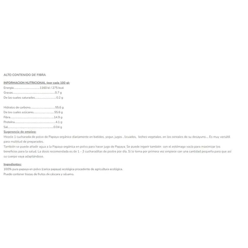 Salud Viva Papaya in polvere 125gr. Bio Sg S/A Vegan