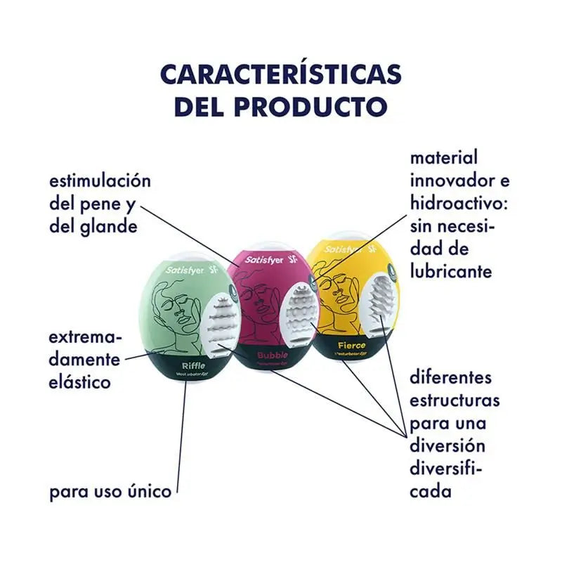 Set 3 ovetti masturbatori Satisfyer Riffle, Bubble e Fierce