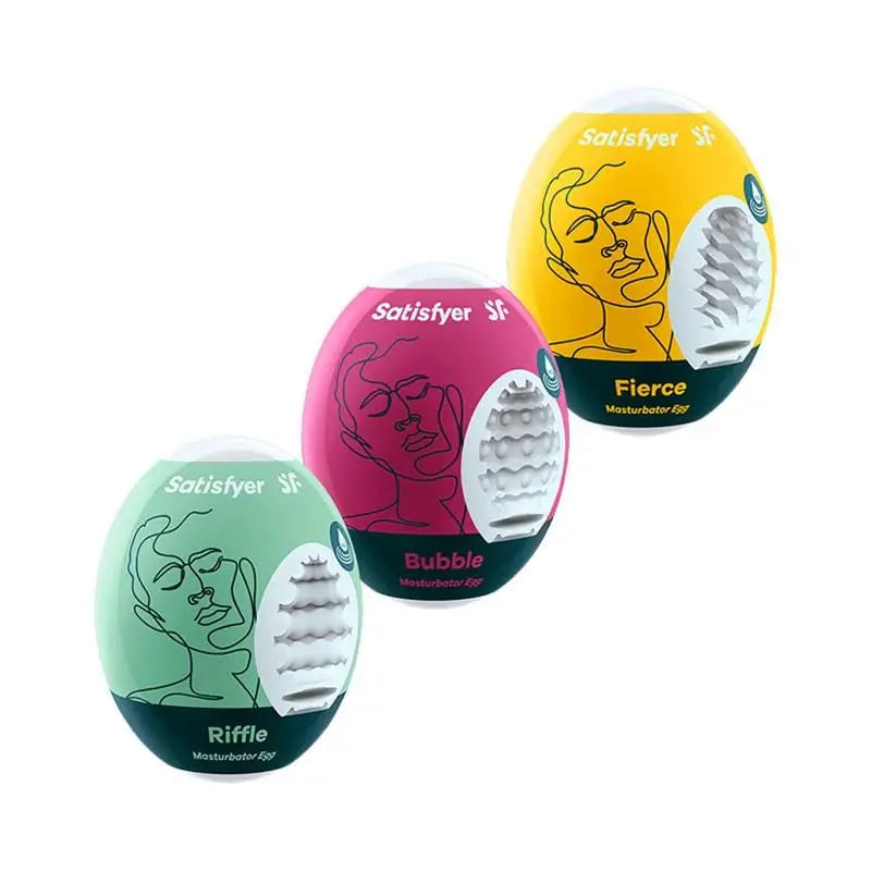 Set 3 ovetti masturbatori Satisfyer Riffle, Bubble e Fierce