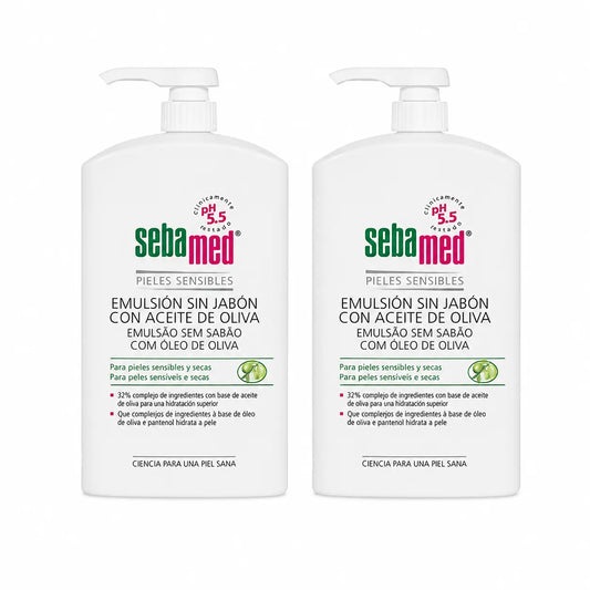 Sebamed Emulsione Gel Senza Sapone con Olio di Oliva 1000 Ml, confezione da 2