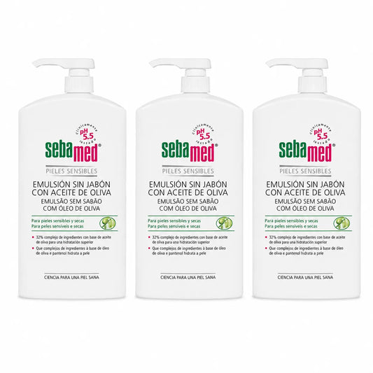 Sebamed Gel emulsione senza sapone con olio d'oliva 1000 Ml , confezione da 3