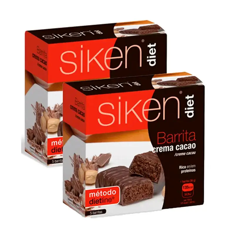 Barretta dietetica al cacao Siken, confezione da 2 x 5 unità