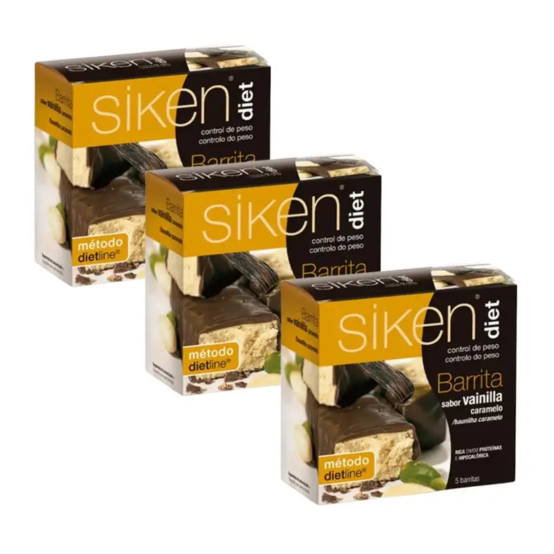 Barretta Siken Diet al gusto di vaniglia e caramello Confezione da 3 x 5 unità