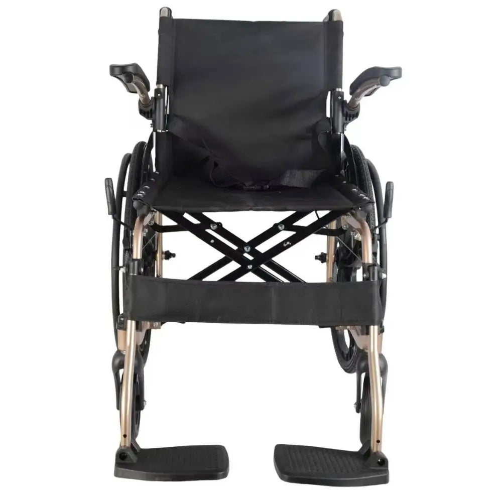 sedia a rotelle in alluminio, autopropulsa, braccioli ribaltabili, color oro