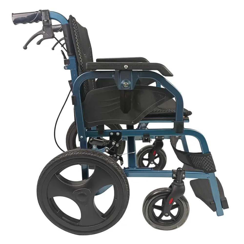 sedia a rotelle da trasporto in alluminio imbottita di alta gamma, 43 cm