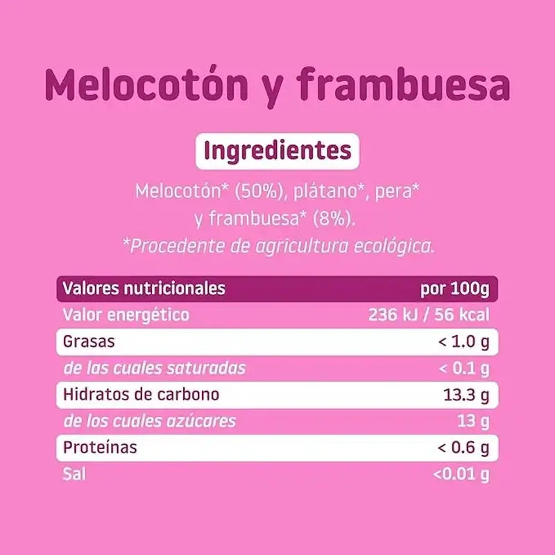 Smileat Barattolo di frutta biologica al lampone e alla pesca, Confezione 6 x 130 Gr