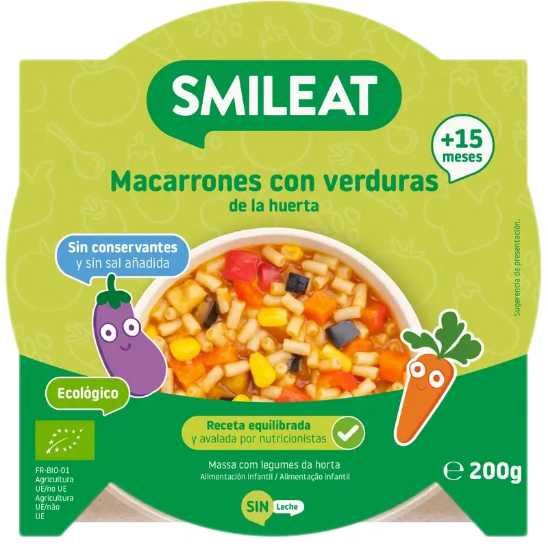 Smileat Piatto piccolo Maccheroni con verdure dell'orto Eco, 200 g