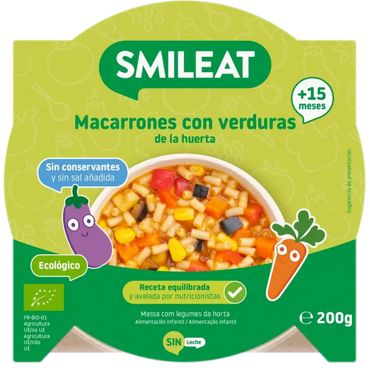 Smileat Piatto piccolo Maccheroni con verdure dell'orto Eco, 200 g