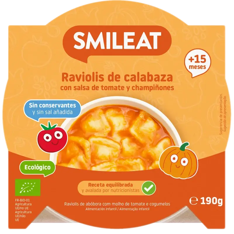 Smileat Piatto piccolo Ravioli di zucca con salsa di pomodoro Eco, 190 g