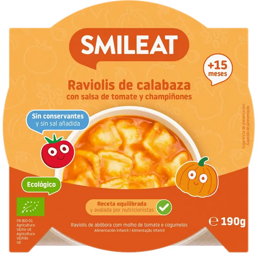 Smileat Piatto piccolo Ravioli di zucca con salsa di pomodoro Eco, 190 g
