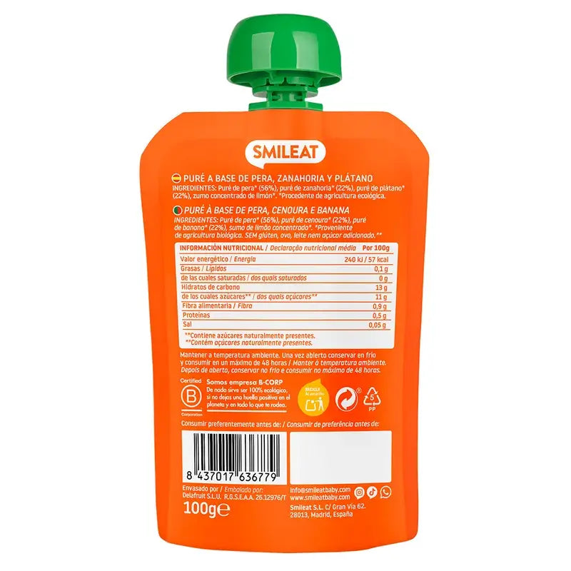 Smileat Pear, Carrot & Banana Pouch Eco , 100 g