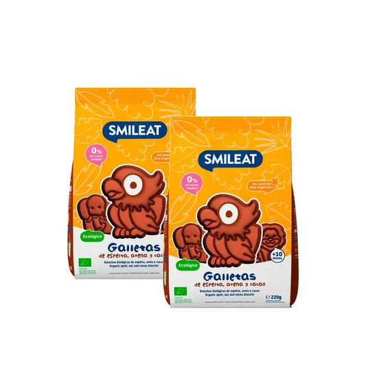 Smileat Biscotto al cacao biologico 220 g, confezione da 2