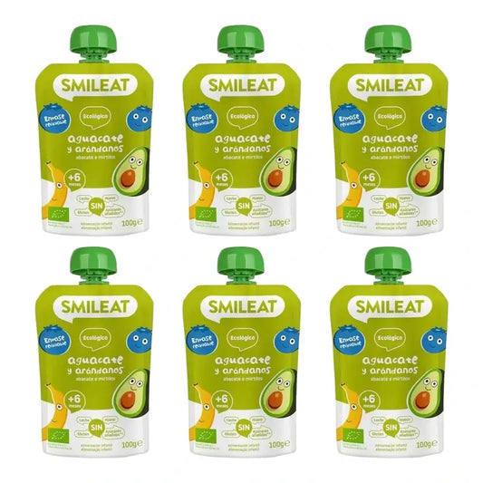Smileat Pouch Avocado e mirtilli 100 g, confezione da 6
