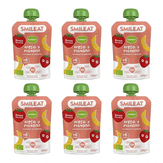 Smileat Pouch Fragola e Banana 100 g, confezione da 6