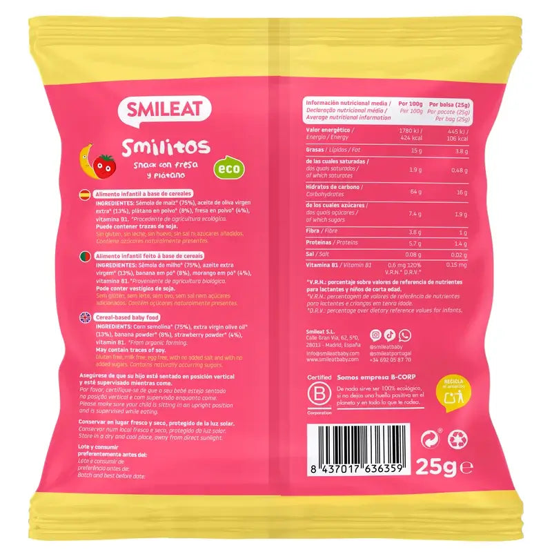 Smileat Smilitos Fragola e Banana Eco , 25 grammi