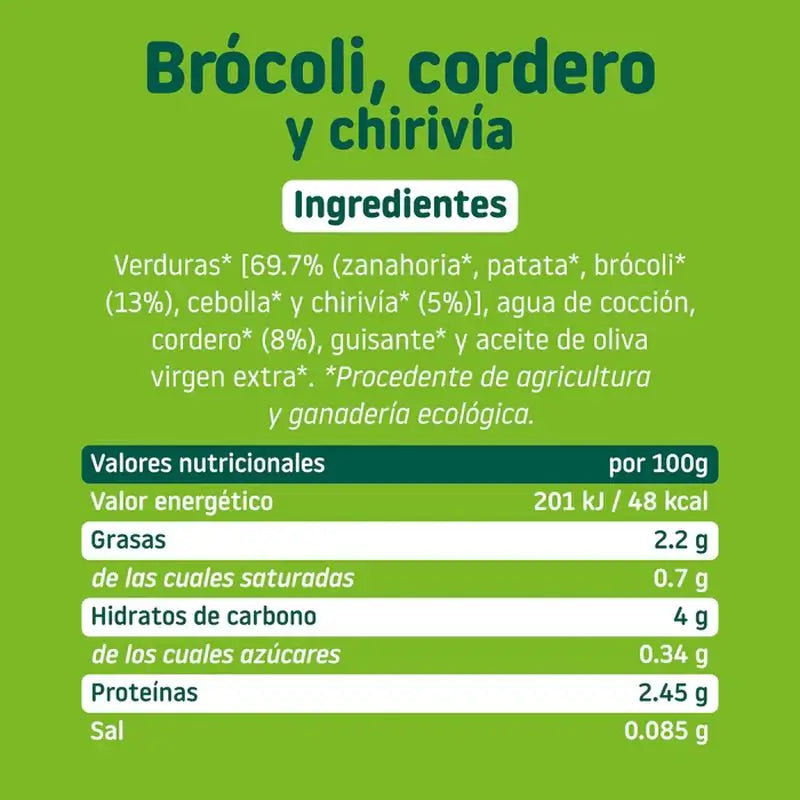 Broccoli biologici Smileat con agnello e pastinaca, 230 g.