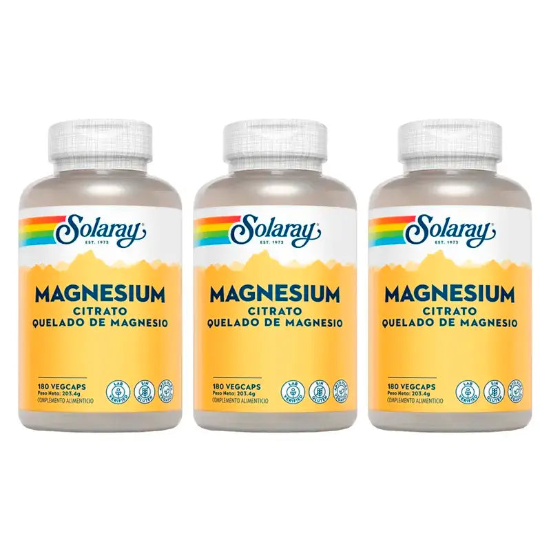 Solaray Magnesio Citrato Confezione da 3 x 180 Capsule