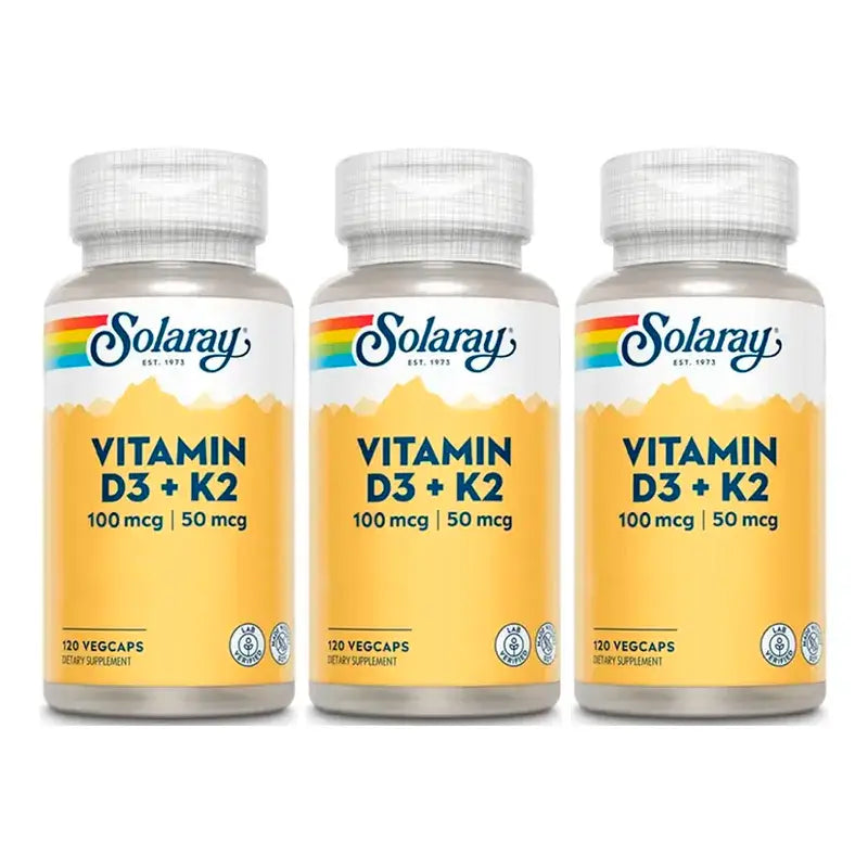 Solaray Vitamina D3 e K2 (Mk7) Confezione da 3 x 120 Capsule