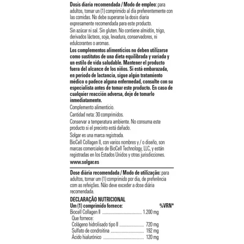 Solgar Complesso di acido ialuronico con collagene, 30 compresse