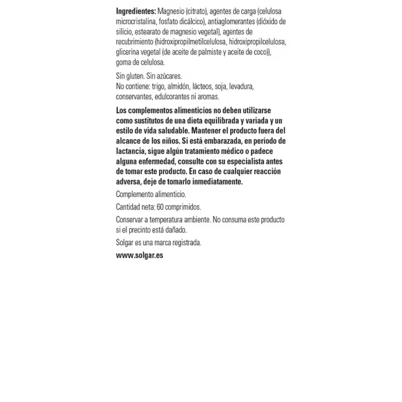 Solgar Citrato di Magnesio, 120 Compresse