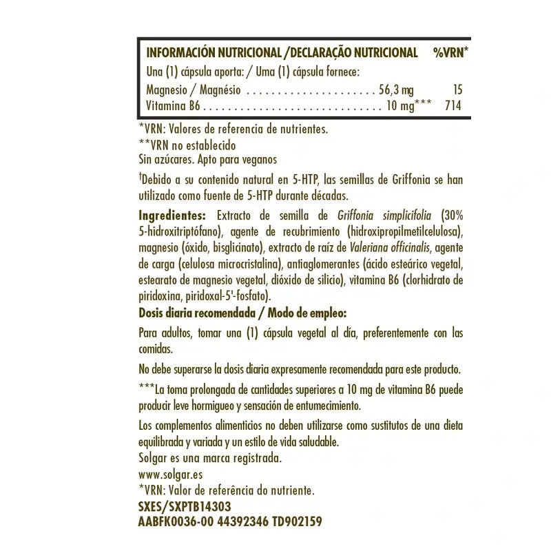 Solgar Griffonia 5 HTP Complex, 30 capsule