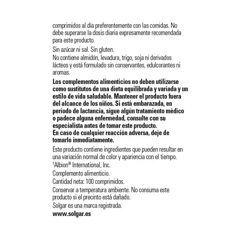 Magnesio chelato Solgar, 100 compresse