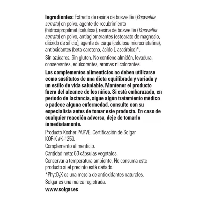 Estratto di resina di boswellia Solgar, 60 capsule