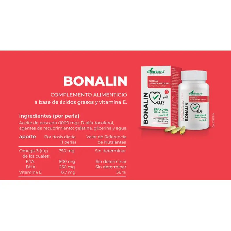Soria Natural Bonalin Epa 500mg + DHA 250mg con Vitamina E , 30 Perle