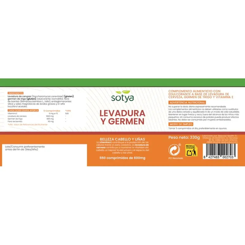 Lievito di birra Sotya + Germe di Grano 550 Compresse