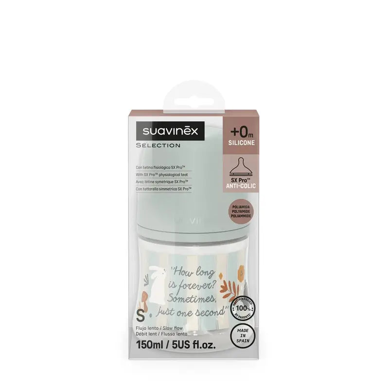 Biberon Suavinex 150 Ml, a flusso lento (S), +0 mesi, verde meraviglia