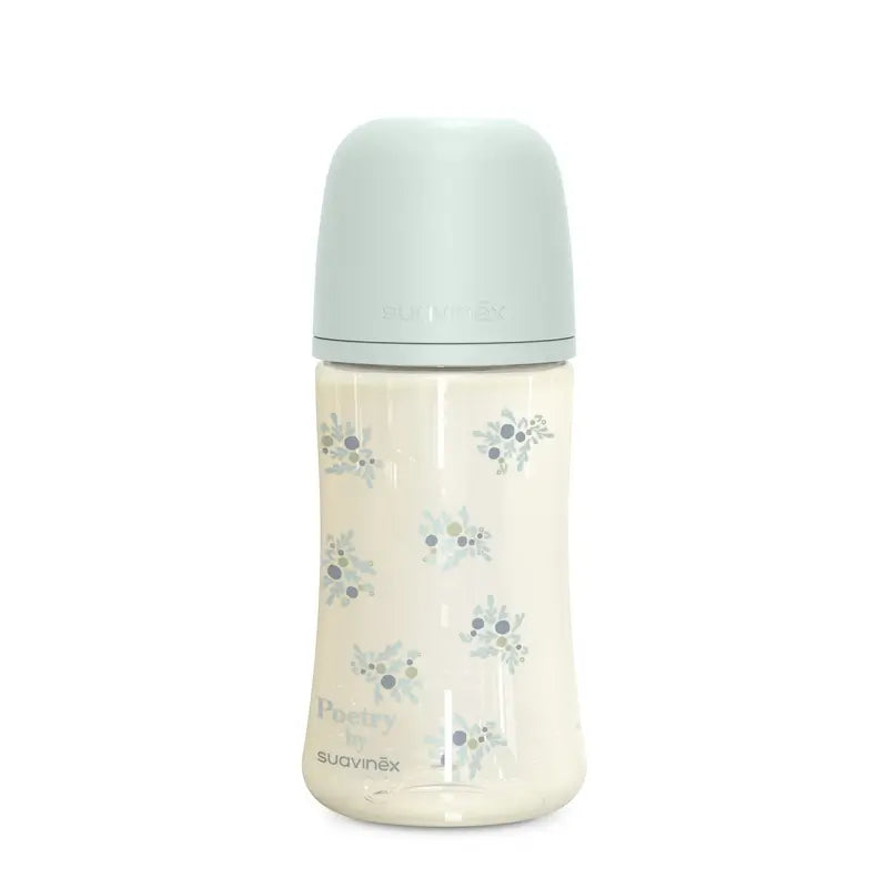 Suavinex Biberon 270 Ml, flusso medio (M), +3 mesi, blu poesia