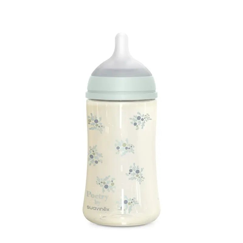 Suavinex Biberon 270 Ml, flusso medio (M), +3 mesi, blu poesia