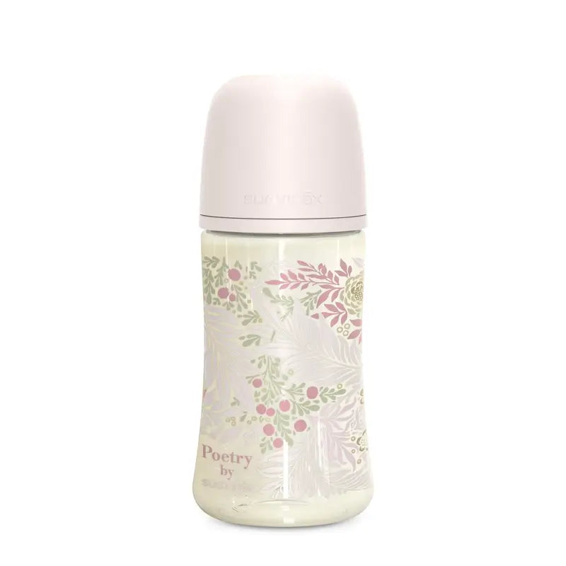 Biberon Suavinex 270 Ml, flusso medio (M), +3 mesi, Rosa Poesia