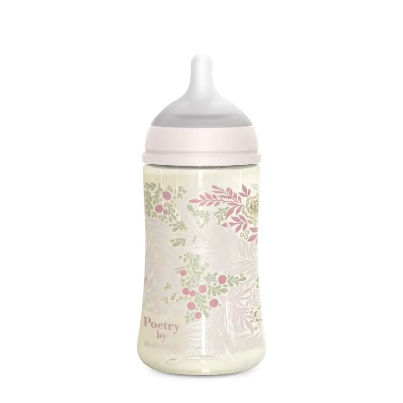 Biberon Suavinex 270 Ml, flusso medio (M), +3 mesi, Rosa Poesia