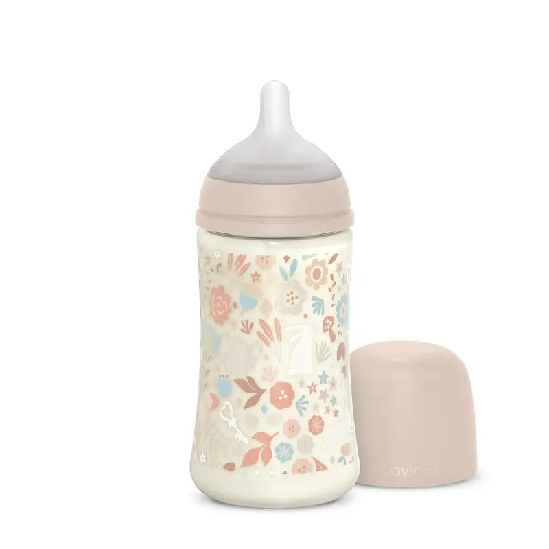 Biberon Suavinex 270 Ml, flusso medio (M), +3 mesi, rosa fiori di Wonderland