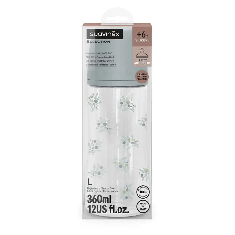 Biberon Suavinex 360 Ml, flusso denso (L), +6 mesi, blu poesia