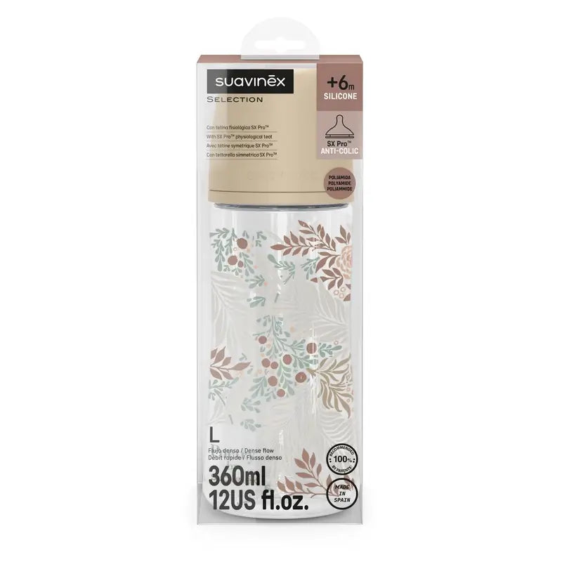Biberon Suavinex 360 Ml, flusso denso (L), +6 mesi, Poesia Beige