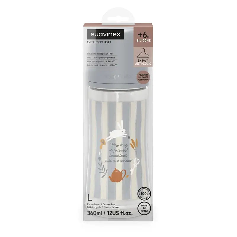 Suavinex Biberon 360 Ml, Flusso denso (L), +6 Mesi, Blu Paese delle Meraviglie