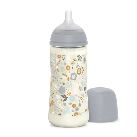 Suavinex Biberon 360 Ml, Flusso denso (L), +6 mesi, Fiori del Paese delle Meraviglie Blu