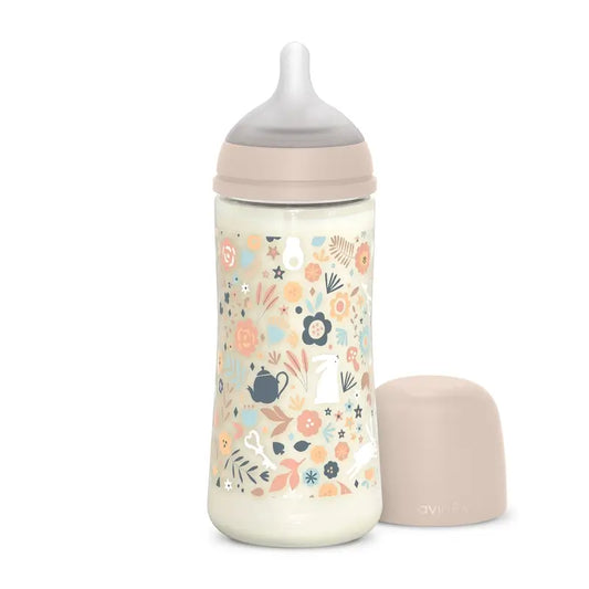 Suavinex Biberon 360 Ml, Flusso denso (L), +6 mesi, Rosa Fiori del Paese delle Meraviglie