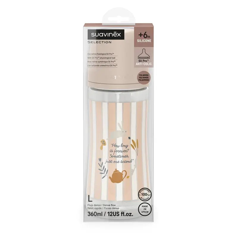 Suavinex Biberon 360 Ml, Flusso denso (L), +6 mesi, Rosa delle meraviglie