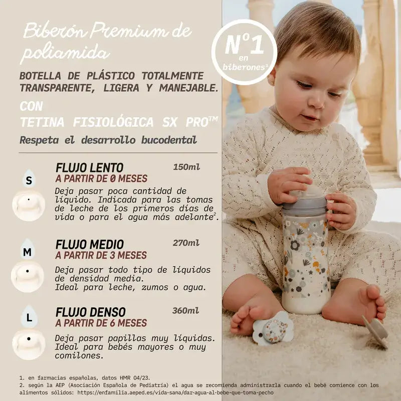 Suavinex Biberon 360 Ml, Flusso denso (L), +6 mesi, Rosa delle meraviglie