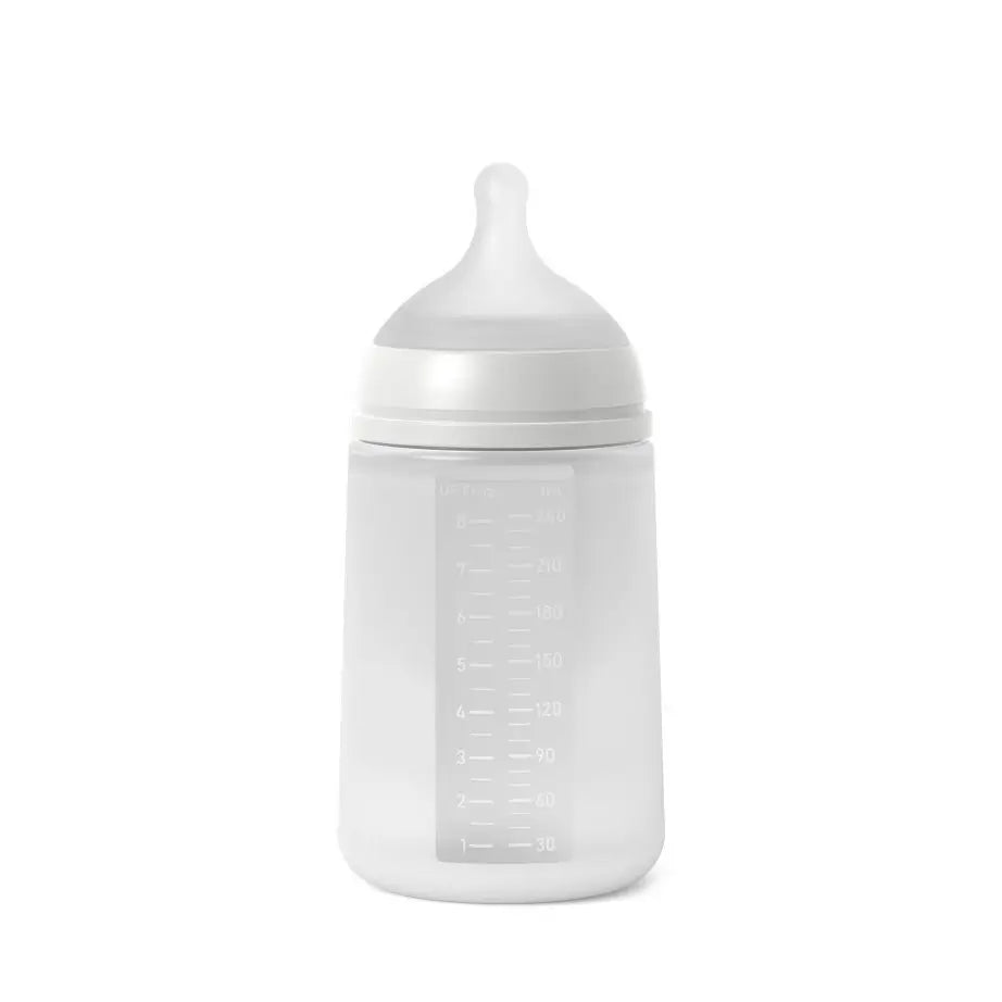 Biberon Suavinex con biberon in silicone 240 Ml, tettarella fisiologica Sx Pro, flusso medio (M). +3 mesi. Colore Essenza, Grigio