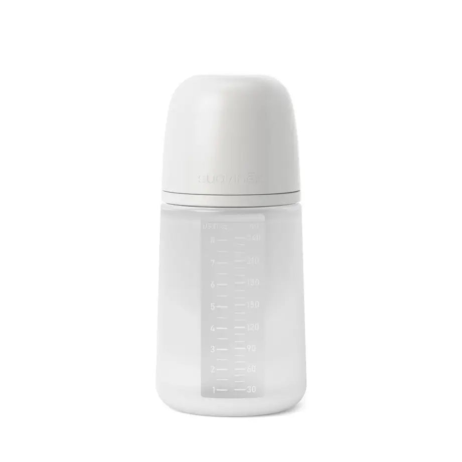 Biberon Suavinex con biberon in silicone 240 Ml, tettarella fisiologica Sx Pro, flusso medio (M). +3 mesi. Colore Essenza, Grigio