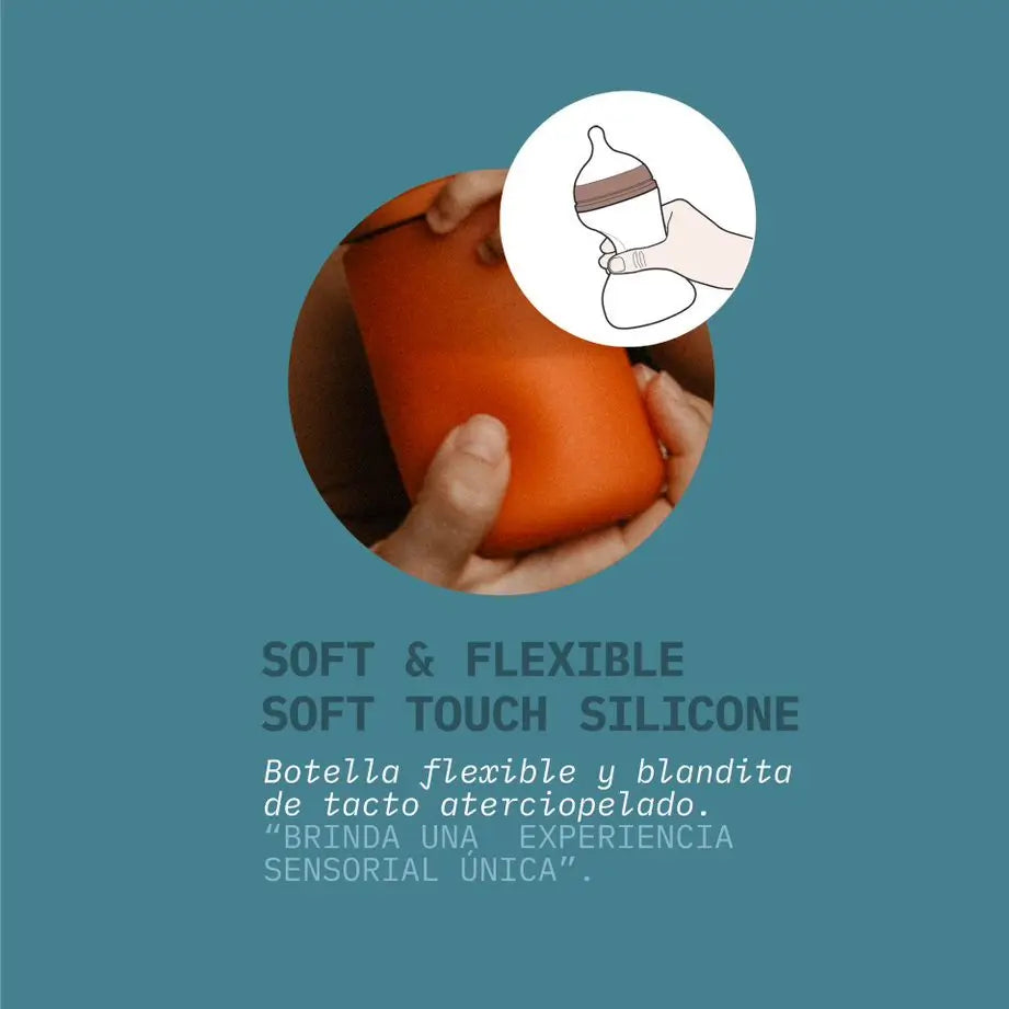 Biberon Suavinex con biberon in silicone 240 Ml, tettarella fisiologica Sx Pro, flusso medio (M). +3 mesi. Colore Essenza, Piastrella